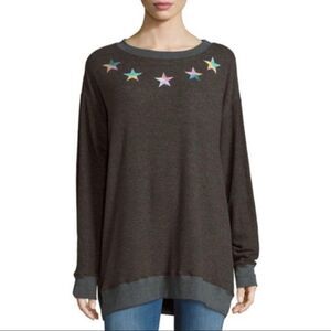 wild fox Distressed Scoop Neck Pullover With Stars